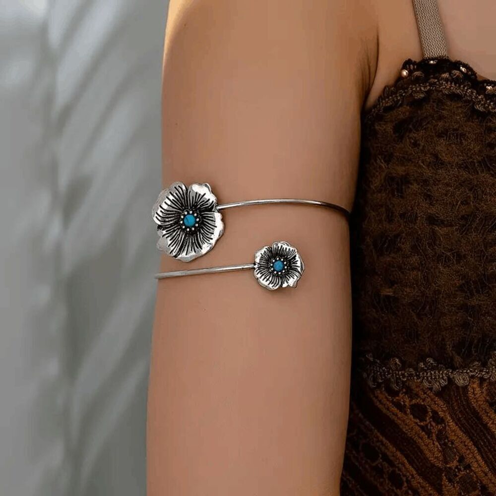 Western Boho Turquoise Flower Arm Cuff
